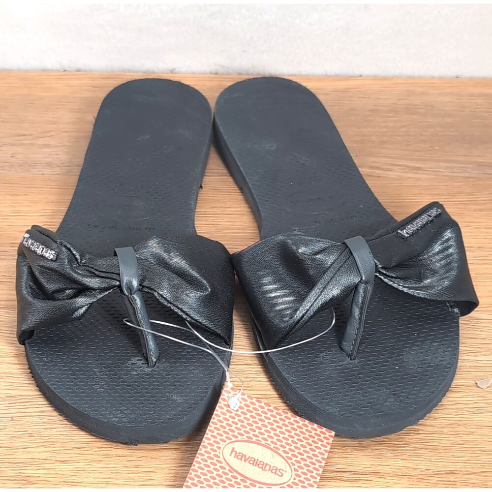 Havaianas You St. Tropez Lush Women's 9-10 EU 41-42 Flip Flops Black Bow NWT